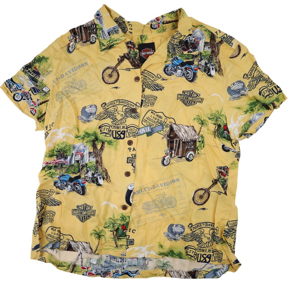 Vintage Harley Davidson Silk Hawaiian Shirt